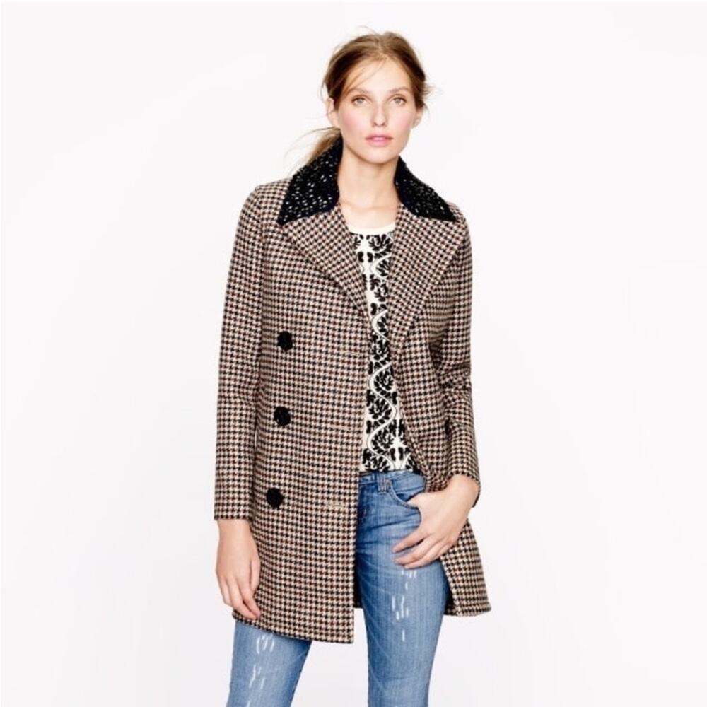 J.CREW Captain In Jeweled Houndstooth Coat Wool Plaid